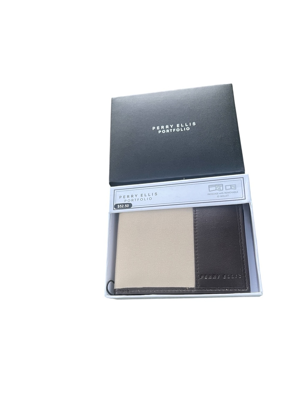Perry Ellis Two-Tone Beige and Dark Brown Card Wallet